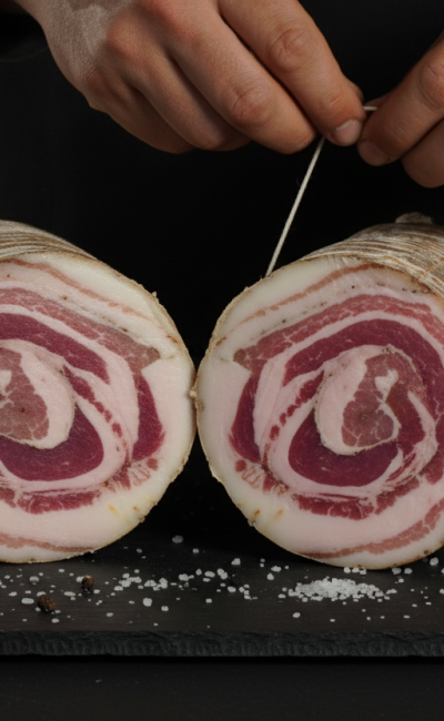 Pancetta arrotolata lavorazione